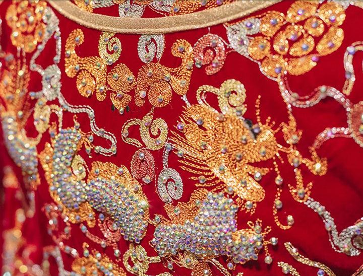2023 Beaded Dragon Phoenix Wedding Bride Qungua Xiuhe