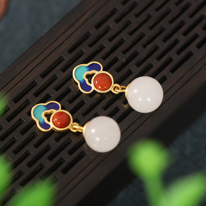 Silver White Jade Drop Dangle Earrings