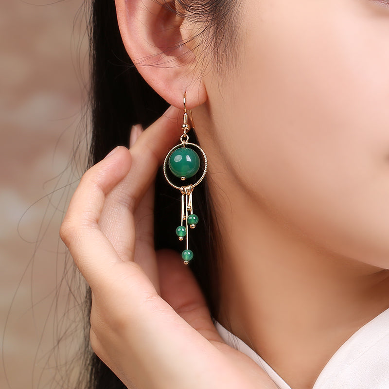 Agate Hoop Drop Dangle Clip On Pierced Earrings