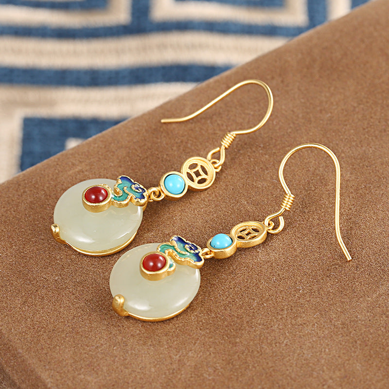 Gold Silver Jade Drop Dangle Earrings