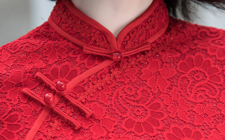 Red Lace 2019 Midi Cheongsam / Qipao Wedding Dress