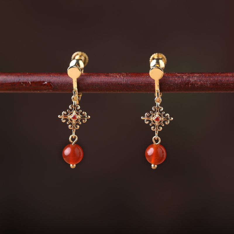 Red Agate Drop Dangle Clip On Pierced Earrings
