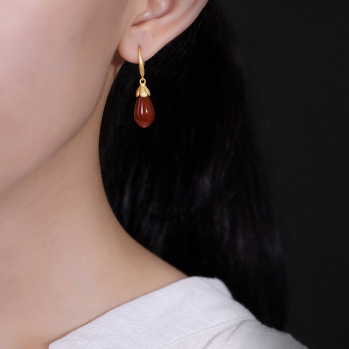 Oriental Vintage Red Agate Drop Dangle Earrings