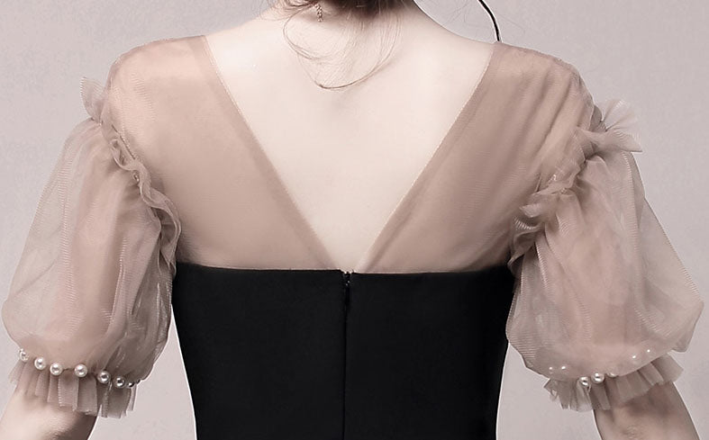 Black Ruffle Sleeve Sweetheart A-Line Party Dress