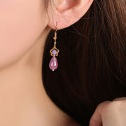 Purple Jade Drop Dangle Hook Clip On Earrings