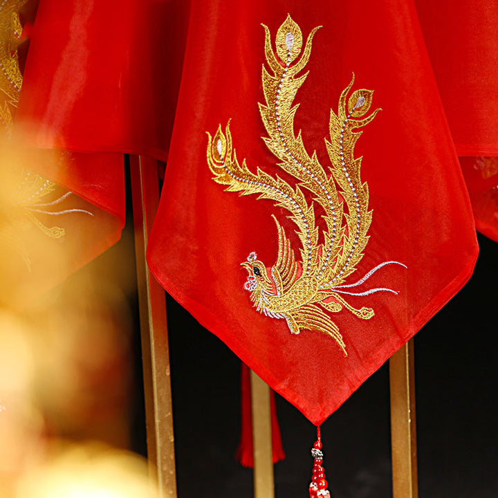 Red Vintage Embroidered Phoenix Chinese Wedding Bridal Veil