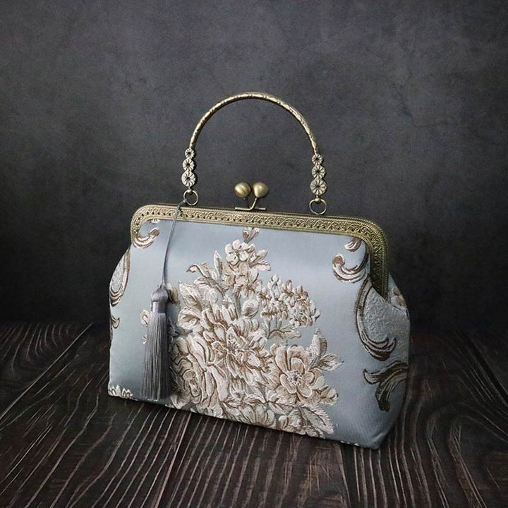 Blue Floral Chain Shoulder Cross Top Handle Bag