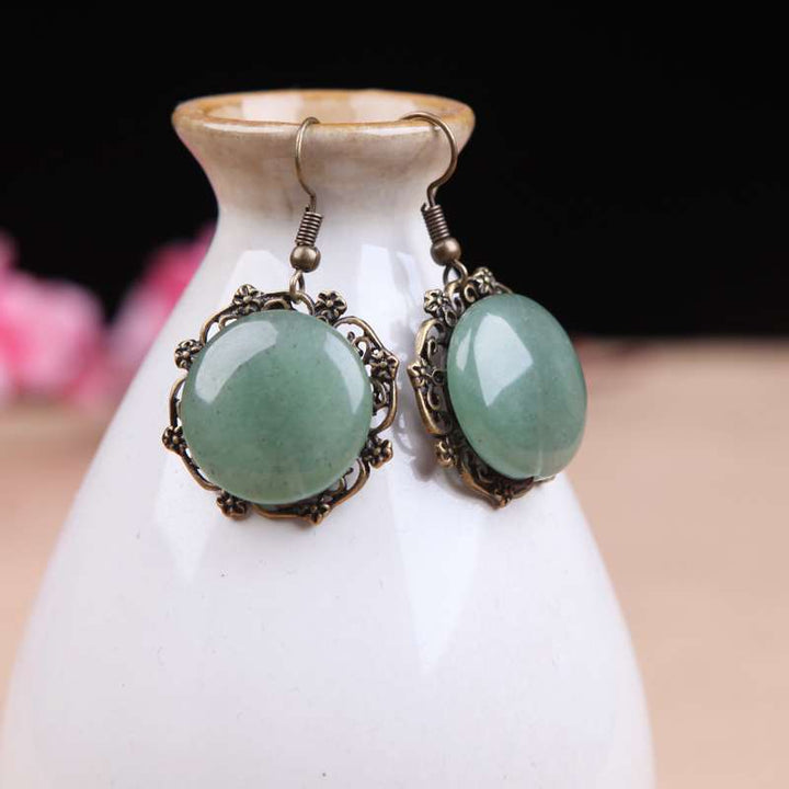 Green Jade Dangle Drop Pierced Clip On Earrings