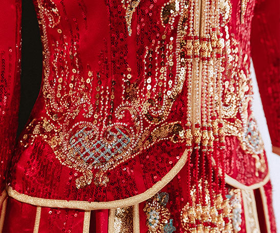 Red Sequined Phoenix Wedding Bridal Groom Qungua XiuHe