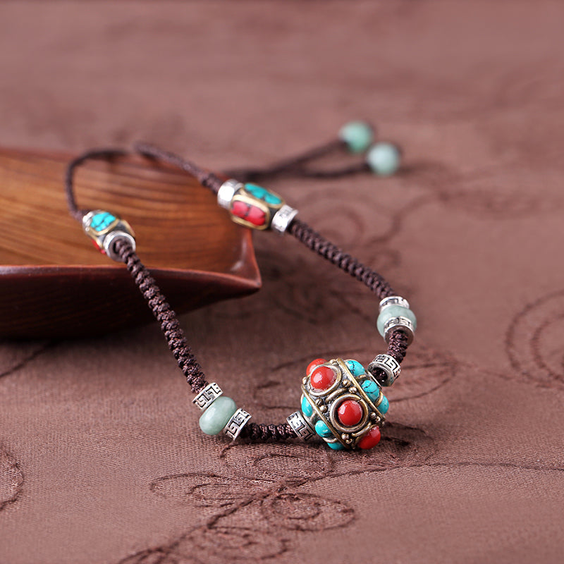 Handmade Adjustable String Jade Silver Necklace