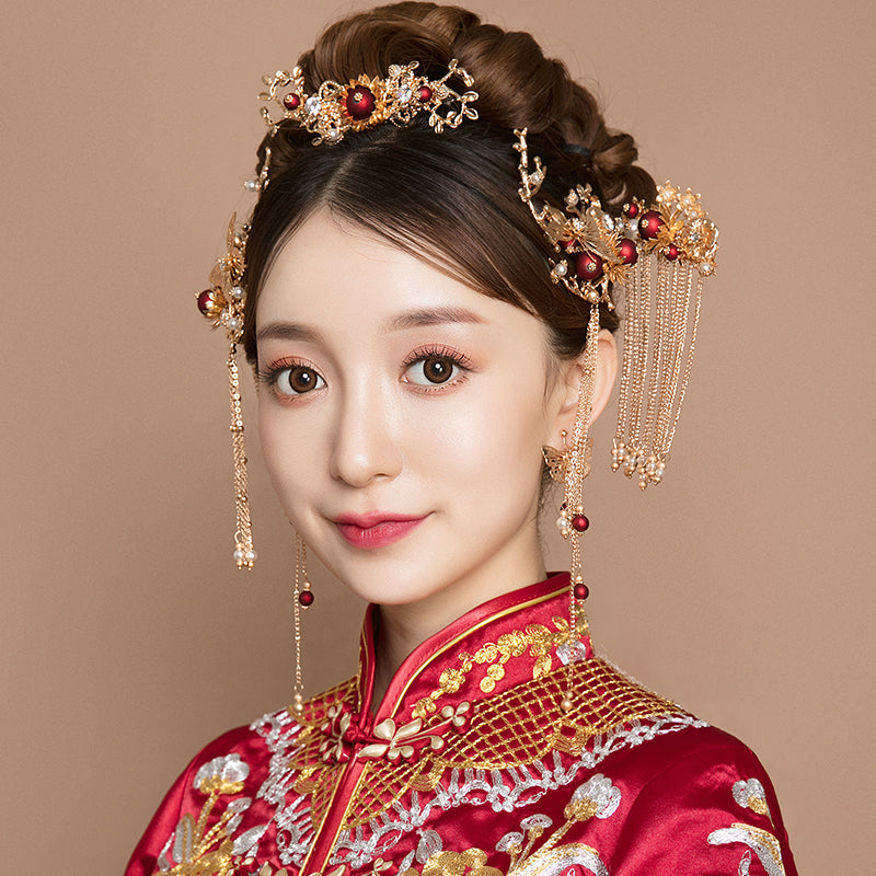 Traditional Chinese Dangling Tassels Bridal Hair Pins & Combs