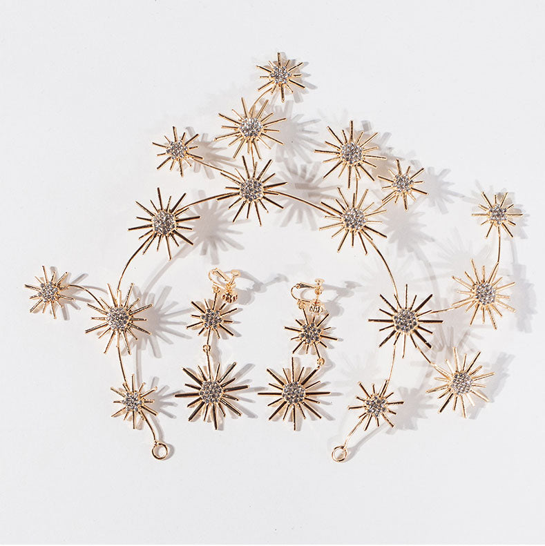 Crystal Beads Star Bridal Hair Vine Pins & Earring