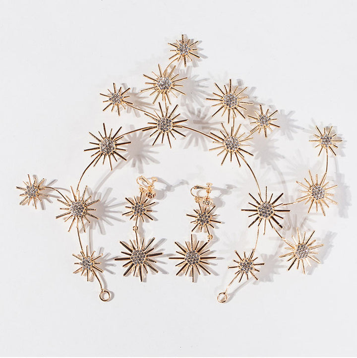 Crystal Beads Star Bridal Hair Vine Pins & Earring