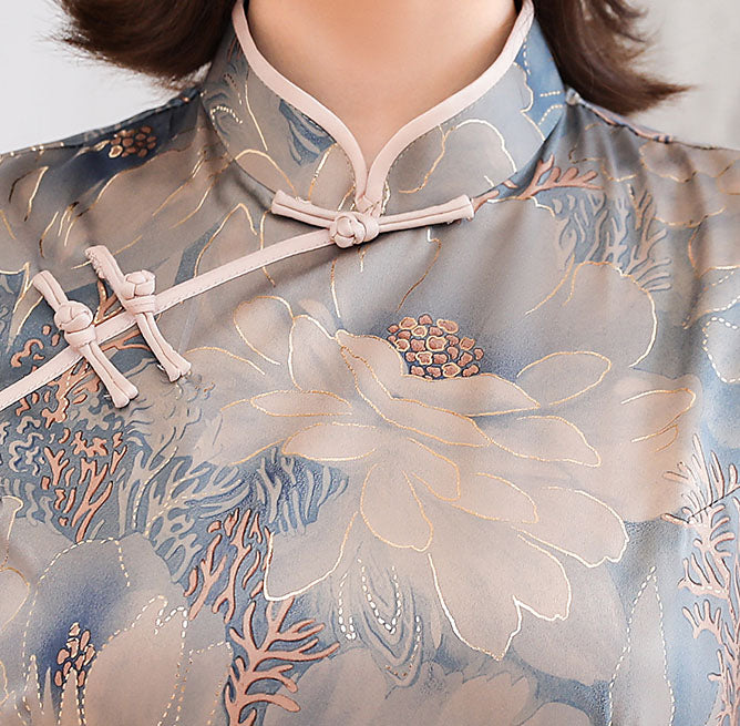 Shimmer Floral Midi Qipao / Cheongsam Party Dress