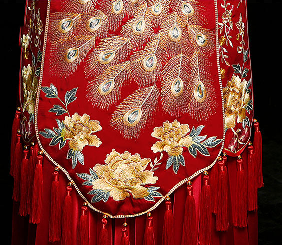 2024 Embroidered Phoenix Wedding Bridal Qun Kwa & Pleated Skirt