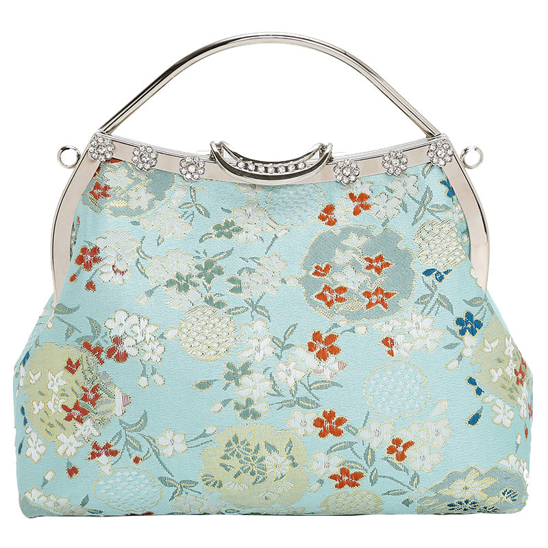 Blue Woven Floral Chain Shoulder Cross Body Handbag