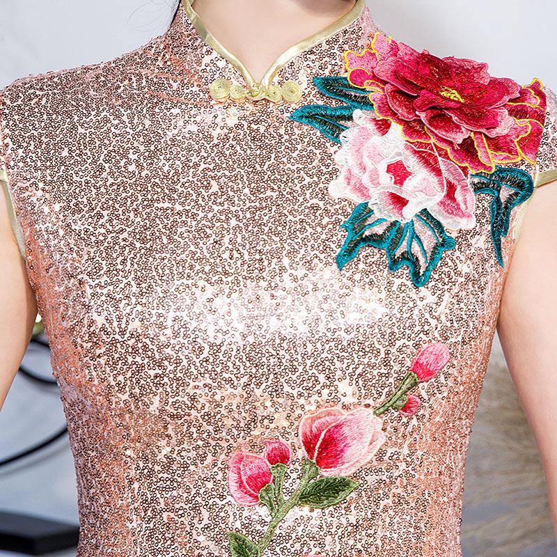 Embroidered Sequin Fishtail Qipao / Cheongsam Wedding Dress