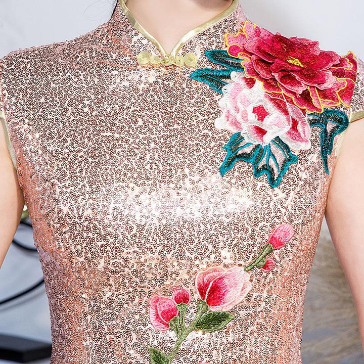 Embroidered Sequin Fishtail Qipao / Cheongsam Wedding Dress
