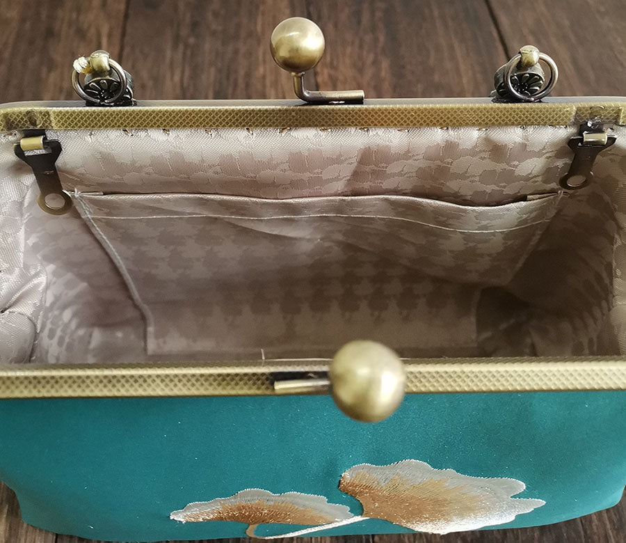 Green Embroidered Handmade Chain Strap Top Handle Clutch Bag