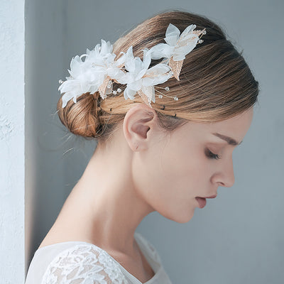 Rhinestone Chiffon Flower Bridal Wedding Hair Vine Clip