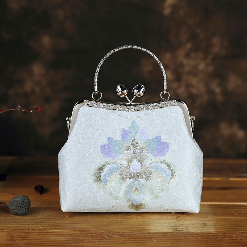 White Embroidered Chain Cross Shoulder Party Handbag