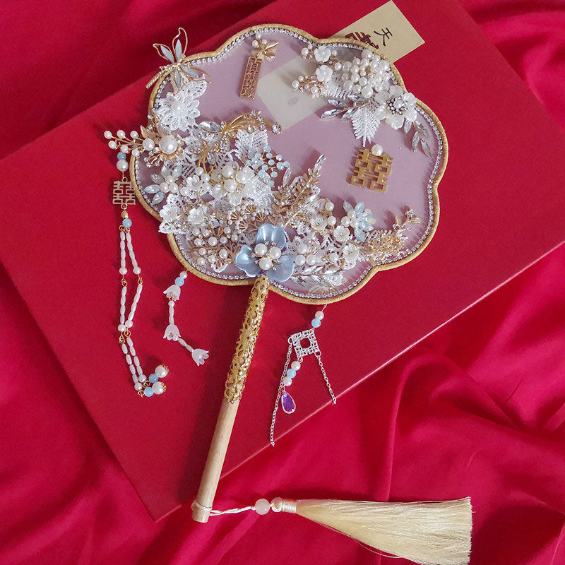  Vintage Pearl Floral Bride Hand Held Hexapetala Fans
