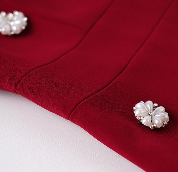 Puff Sleeve Beaded Mid Qi Pao Cheongsam Dress
