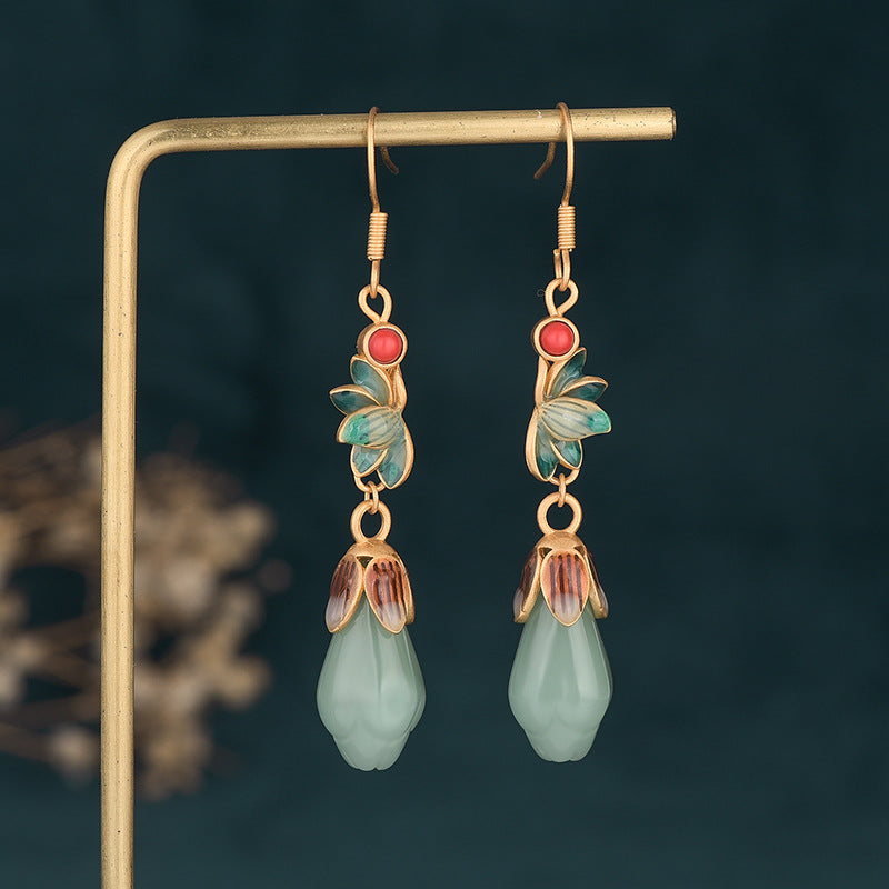 Magnolia Green Jade Dangle Drop Earrings