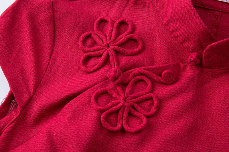 Red Green Linen Qipao / Cheongsam T-Shirt Top
