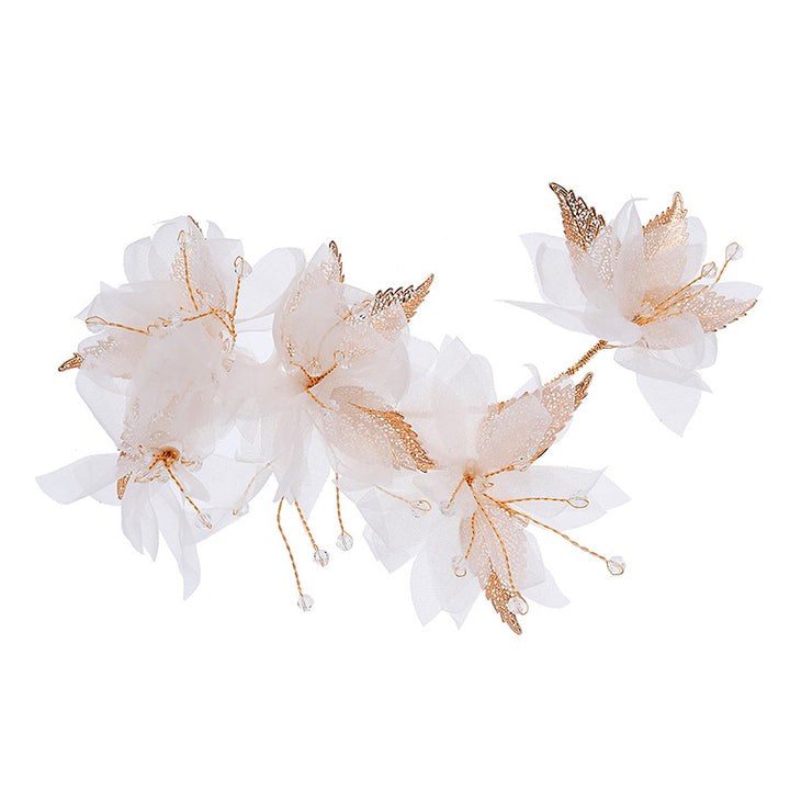 Rhinestone Chiffon Flower Bridal Wedding Hair Vine Clip