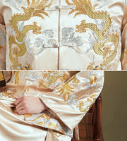 Champagne Embroidered Dragon Chinese Traditional Men's Wedding Suit
