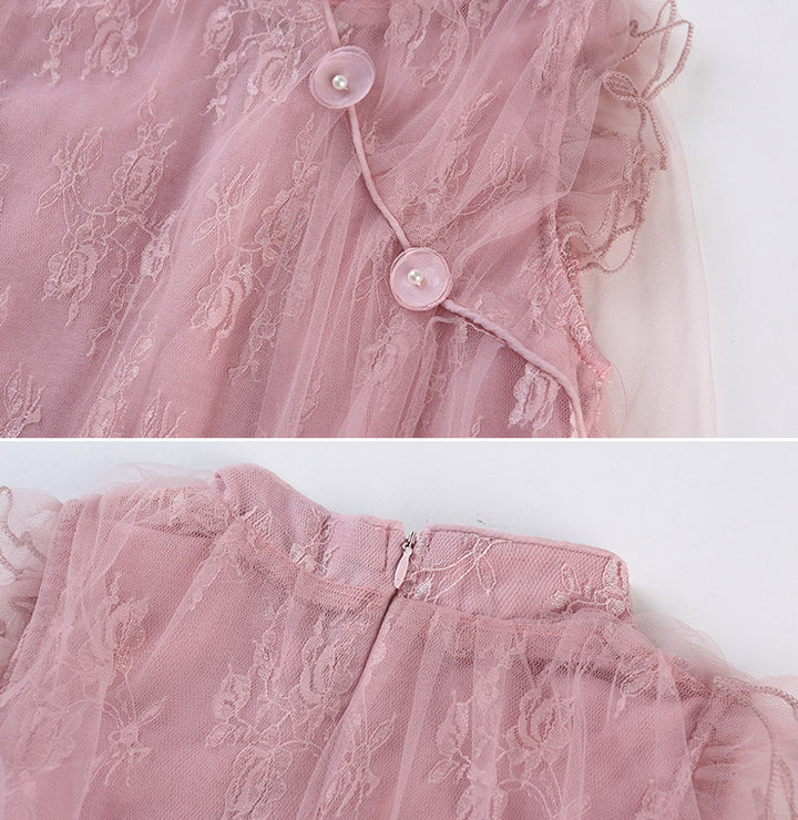 Pink Green Kid Girls Lace Cheongsam Dress