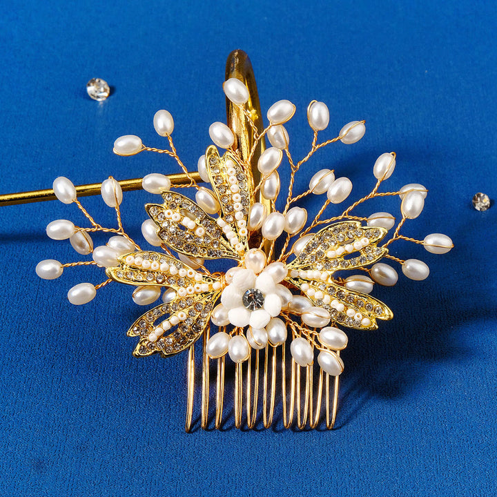 Pearl Rhinestone Flower Wedding Bridal Hair Comb Clip