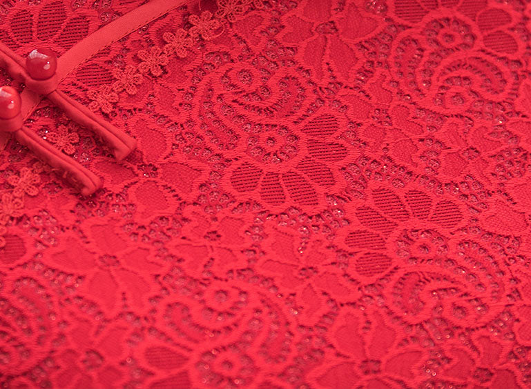 Red Lace 2019 Midi Cheongsam / Qipao Wedding Dress