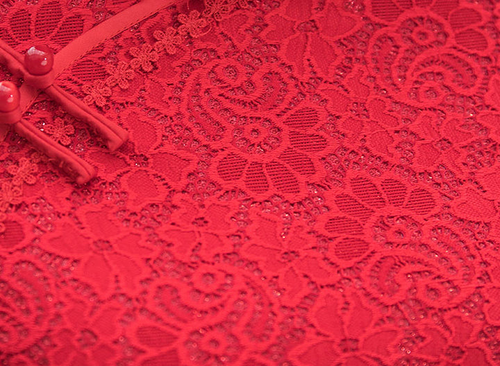 Red Lace 2019 Midi Cheongsam / Qipao Wedding Dress