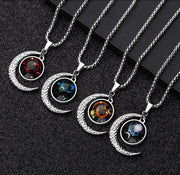 Stainless Steel 12 Constellation Zodiac Pendant Necklace