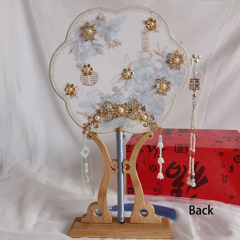 Chinese Vintage Pearl Floral Bride Hand Held Fans