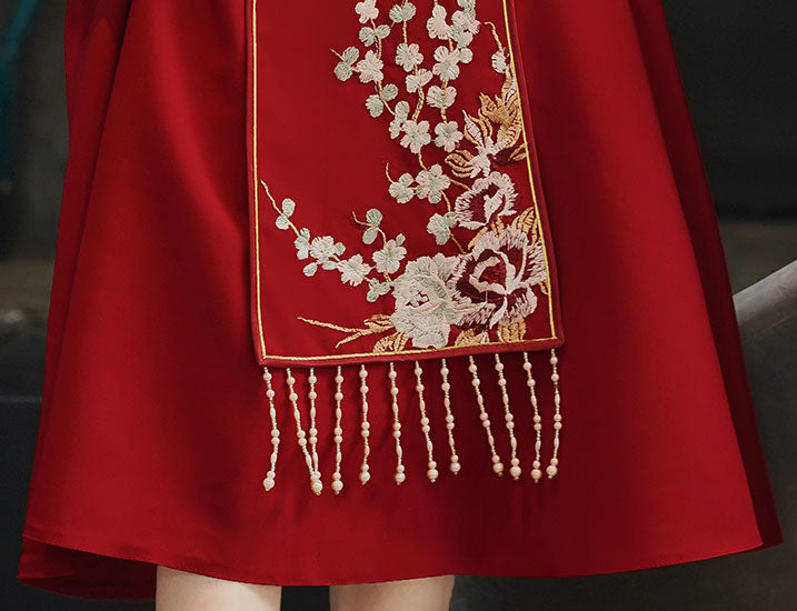 Embroidered A-Line Midi Qi Pao Cheongsam Wedding Dress