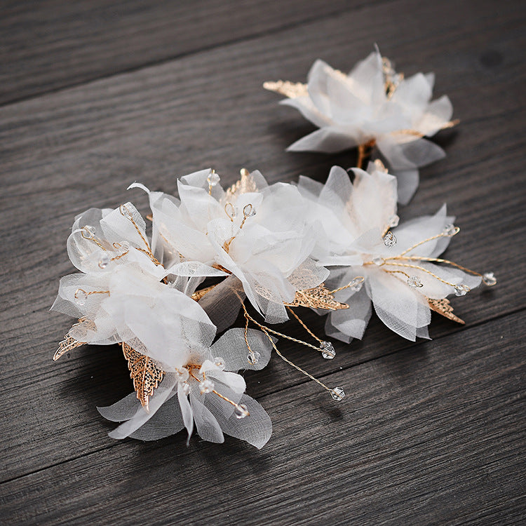 Rhinestone Chiffon Flower Bridal Wedding Hair Vine Clip