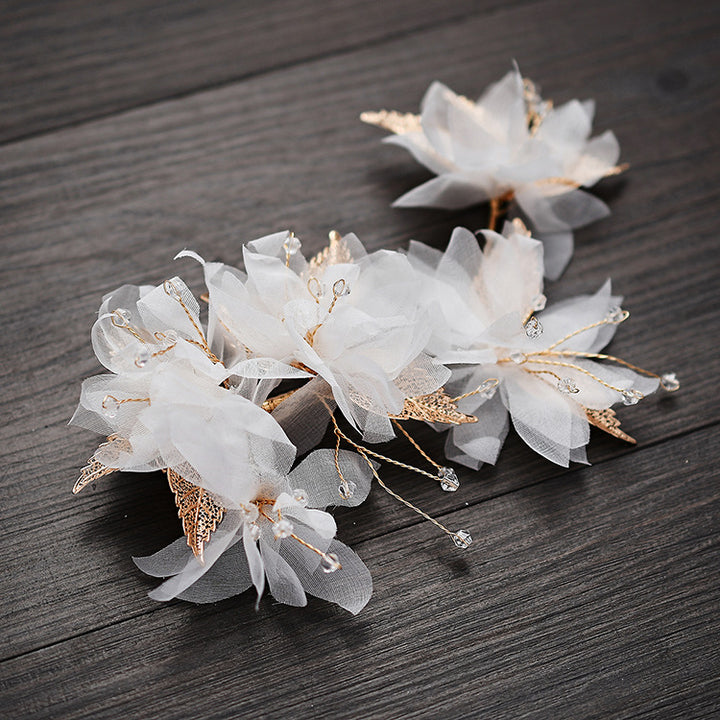 Rhinestone Chiffon Flower Bridal Wedding Hair Vine Clip