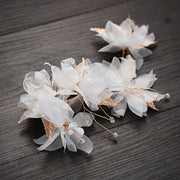 Rhinestone Chiffon Flower Bridal Wedding Hair Vine Clip