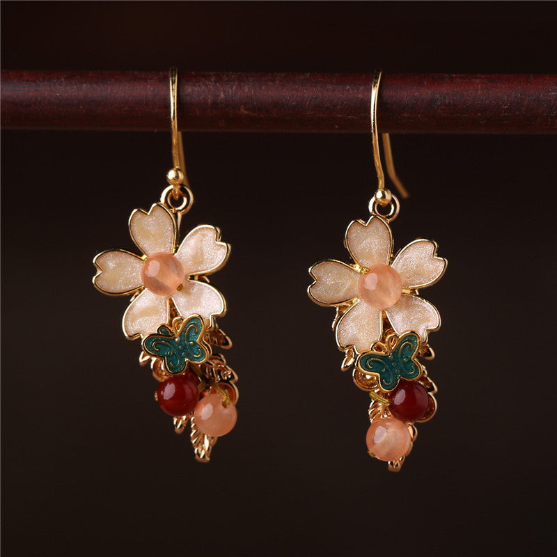Drop Dangle Jade Petals Pierced Clip On Earrings