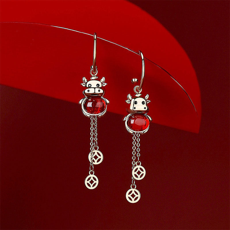 Ox Year Crystal Zodiac Animals Drop Dangle Earrings