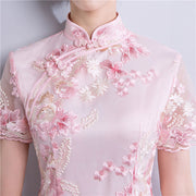 Pink Embroidered Short Modern Qipao / Cheongsam Party Dress
