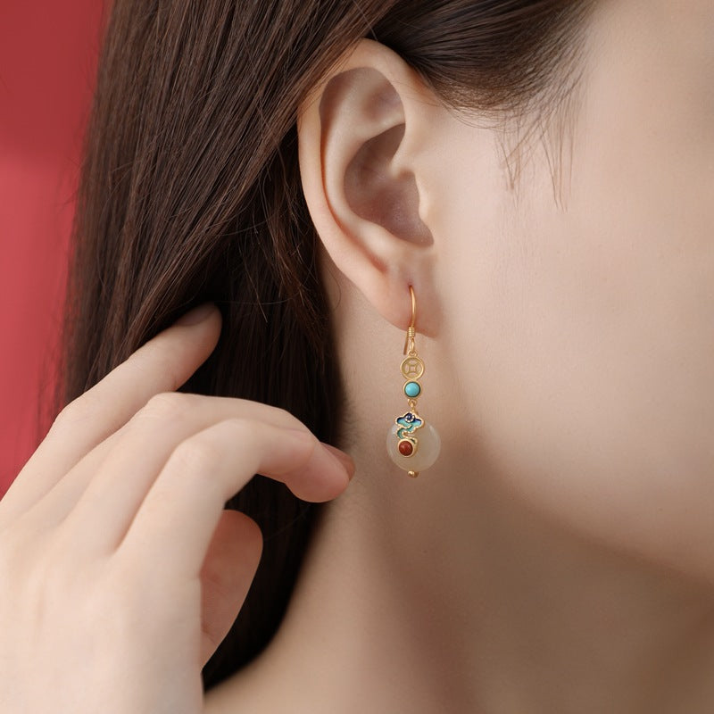 Gold Silver Jade Drop Dangle Earrings