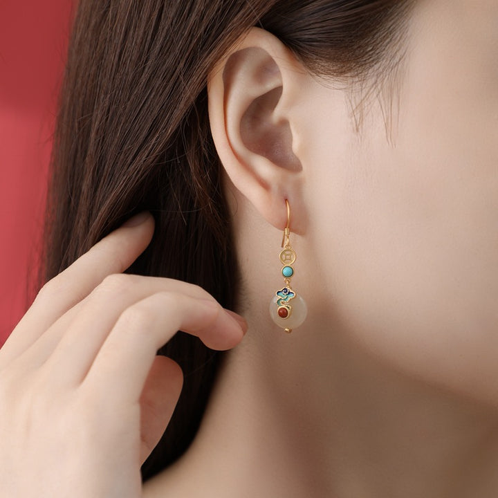 Gold Silver Jade Drop Dangle Earrings