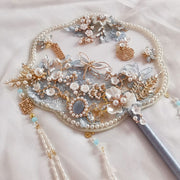 Chinese Vintage Pearl Floral Bride Hand Held Fans
