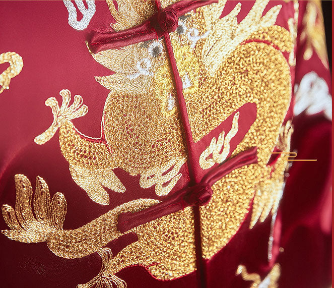 Colorblock Groom Dragon Wedding Qun Gua, Jacket & Skirt