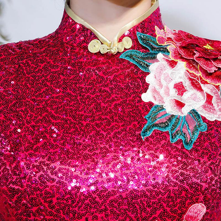 Embroidered Sequin Fishtail Qipao / Cheongsam Wedding Dress