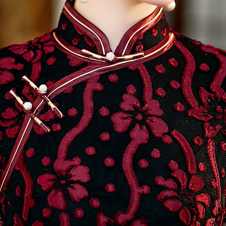 Blue Red Velvet Mothers Max Cheongsam Qi Pao Dress